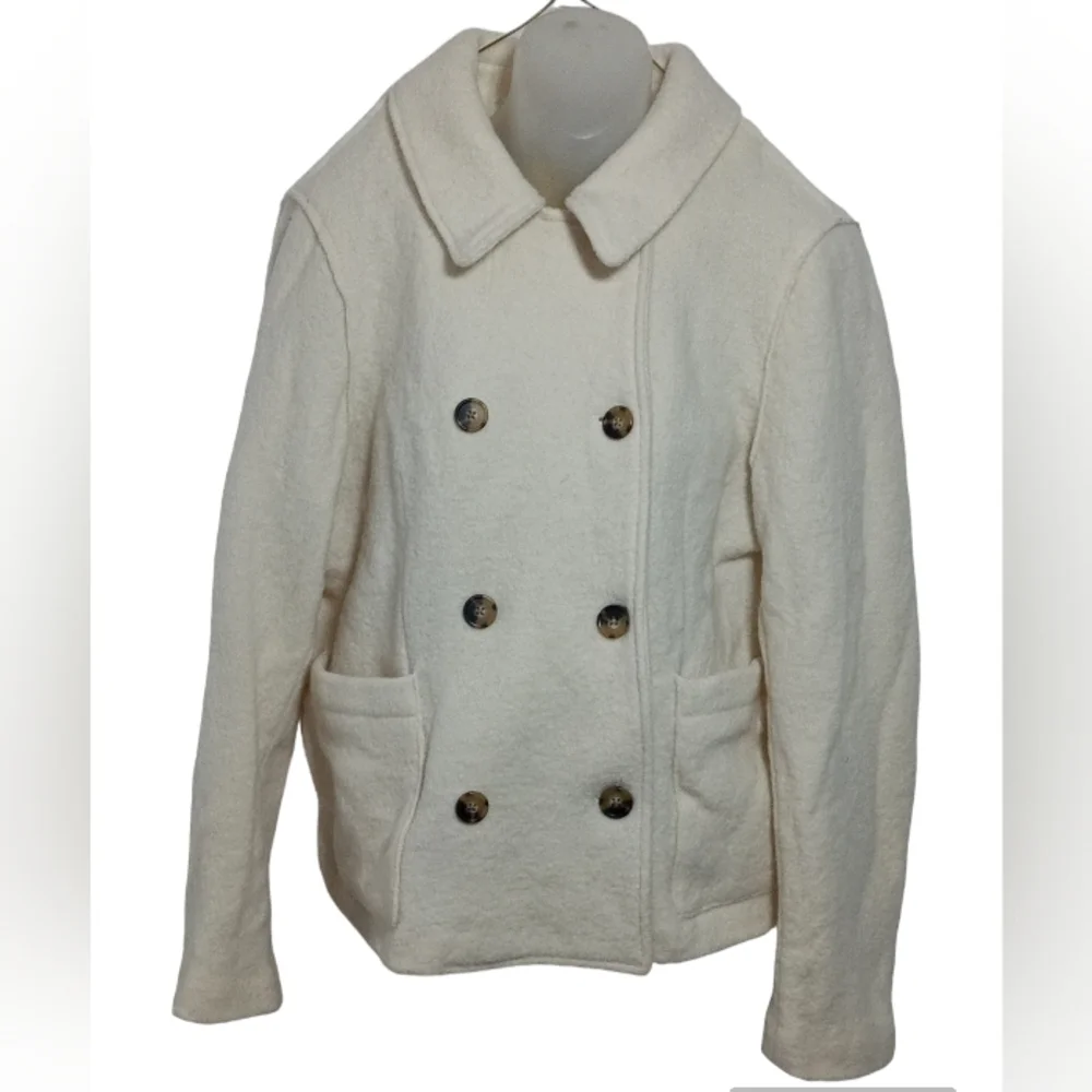 J Crew Women’s Wool Ivory Stadium Double Breasted Patch Pocket PeaCoat SZ 14